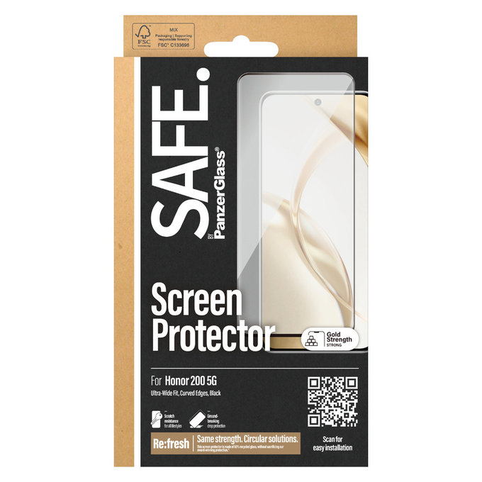 Verre trempé UWF pour Honor 200, Noir, SAFE by PanzerGlass