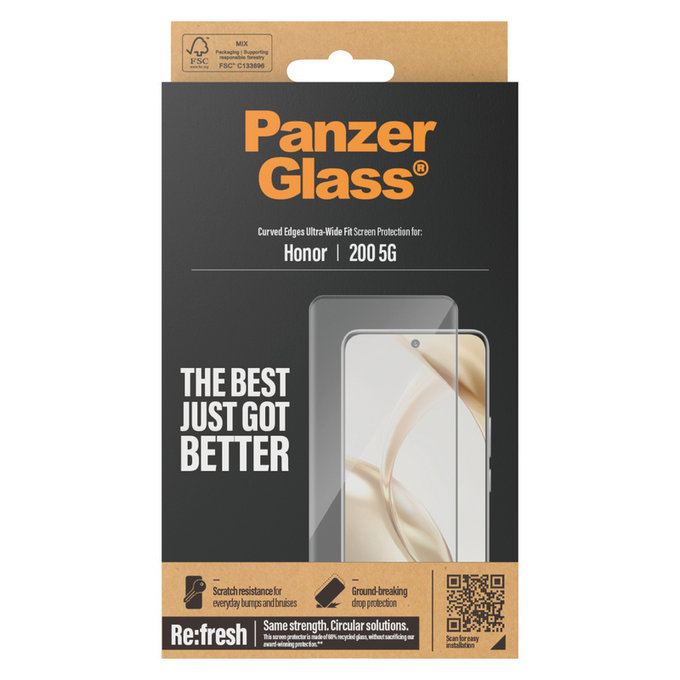 Verre trempé Re:Fresh UWF pour Honor 200, Noir, PanzerGlass