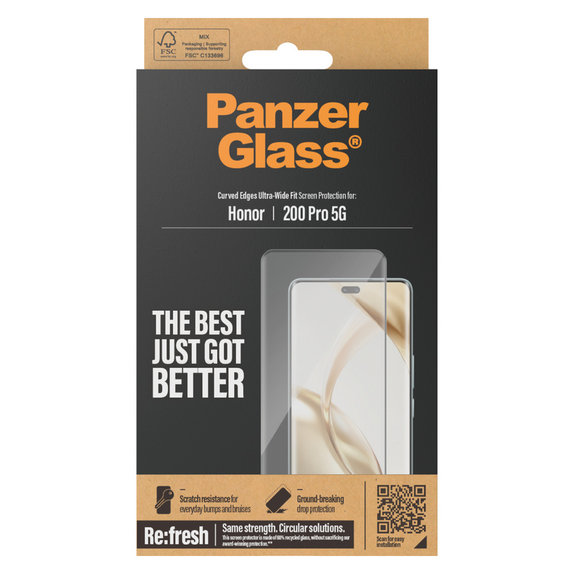 Verre trempé Re:Fresh UWF pour Honor 200 Pro, Noir, PanzerGlass