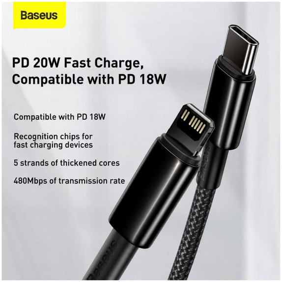 Baseus - Câble Lightning/USB-C, 1.5m, noir