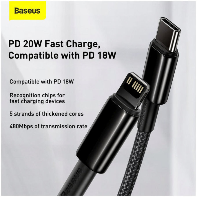Baseus - Câble Lightning/USB-C, 1.5m, noir