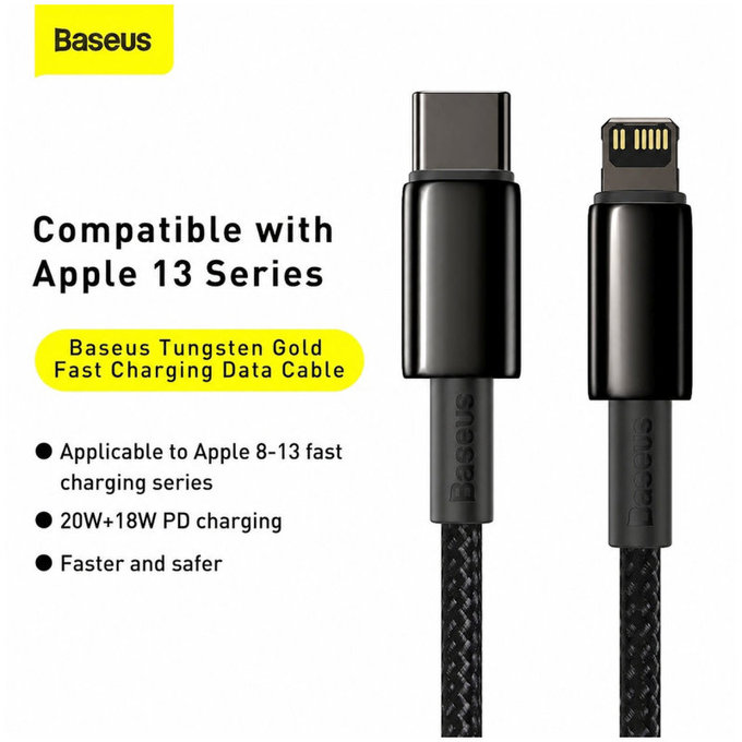 Baseus - Câble Lightning/USB-C, 1.5m, noir