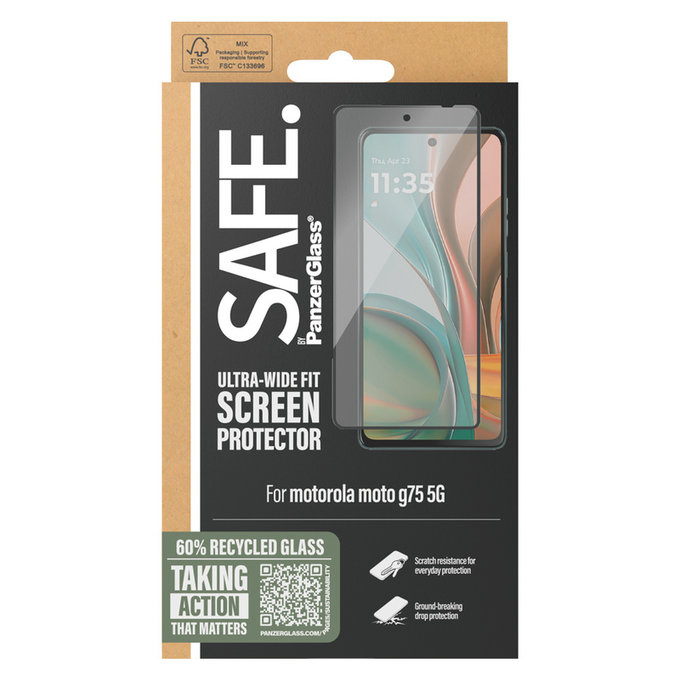 Verre trempé UWF pour Motorola Moto G75 5G, Noir, SAFE by PanzerGlass