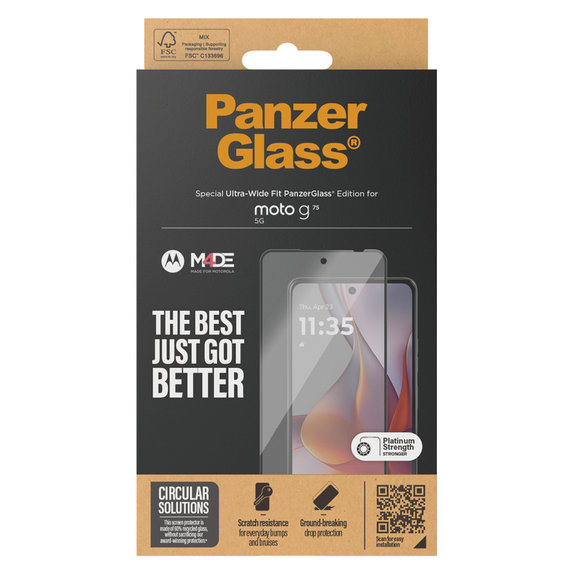 Verre trempé UWF pour Motorola Moto G75 5G, Noir, PanzerGlass
