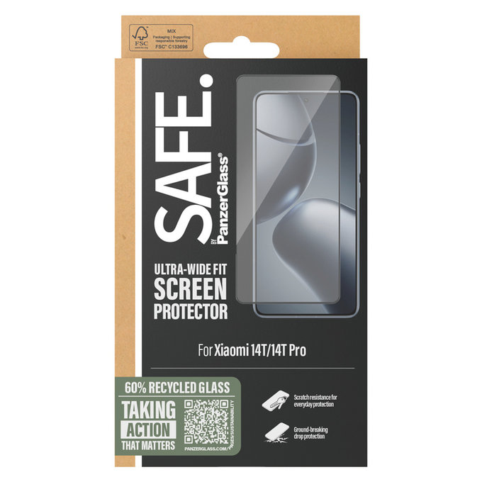 Verre trempé UWF pour Xiaomi 14T/14T Pro, Noir, SAFE by PanzerGlass