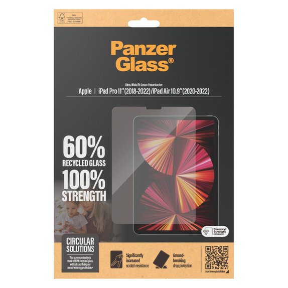 Verre trempé UWF pour iPad Pro 11"/Air 10,9'', Clair, PanzerGlass