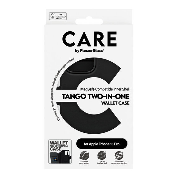Coque Wallet Tango Two-In-One avec MagSafe pour iPhone 16 Pro, Noir, CARE