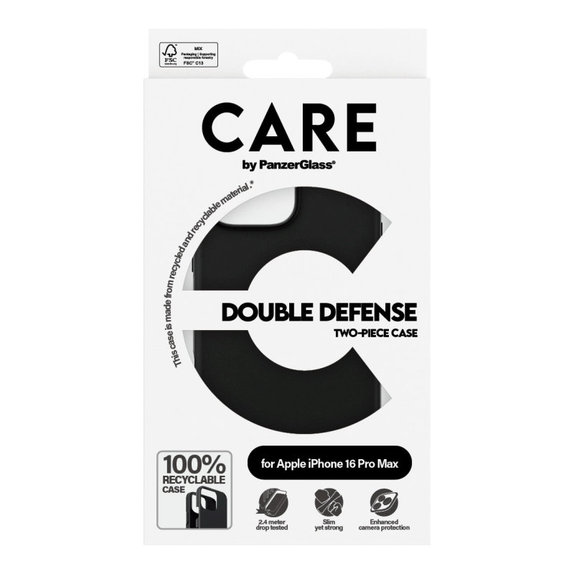 Coque Double Defense pour iPhone 16 Pro Max, Noir, CARE