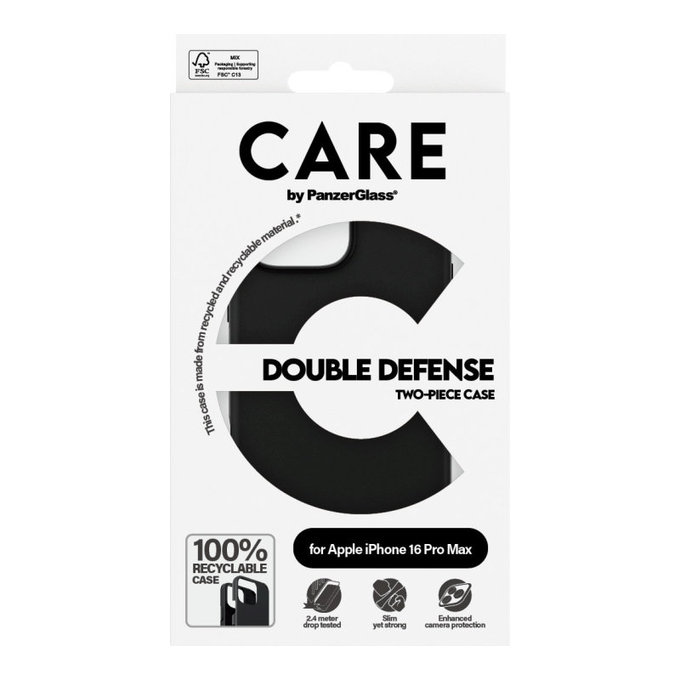 Coque Double Defense pour iPhone 16 Pro Max, Noir, CARE