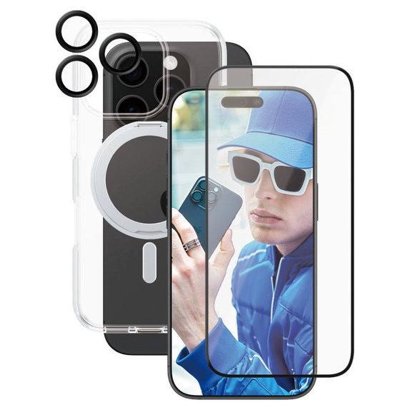 Bundle Hoops Ceramic + Verre trempé UWF Ceramic + Coque Kickstand pour iPhone 16 Pro, CARE