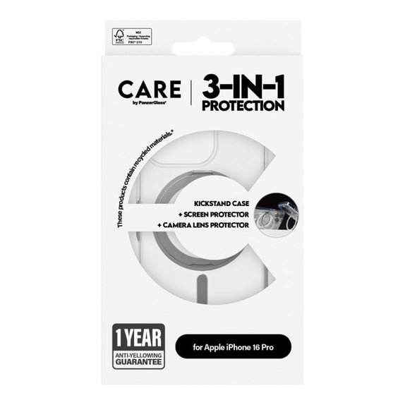 Bundle Hoops Ceramic + Verre trempé UWF Ceramic + Coque Kickstand pour iPhone 16 Pro, CARE