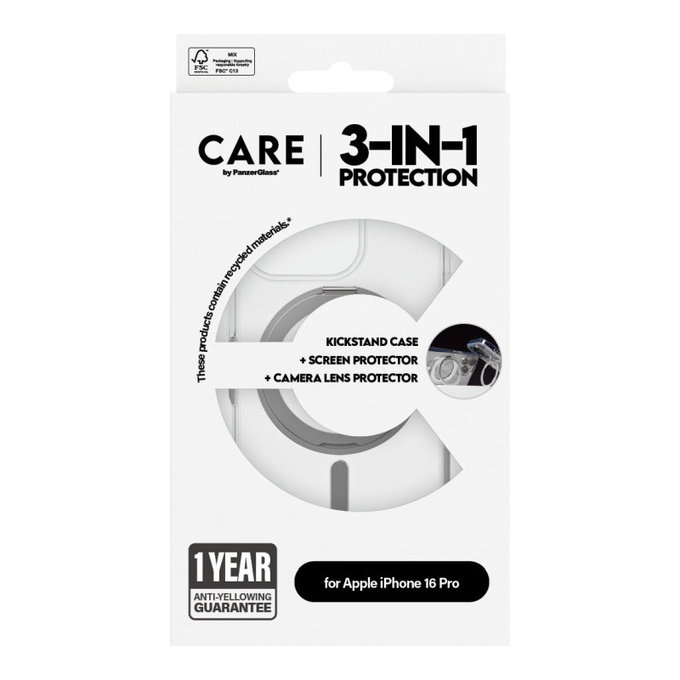 Bundle Hoops Ceramic + Verre trempé UWF Ceramic + Coque Kickstand pour iPhone 16 Pro, CARE