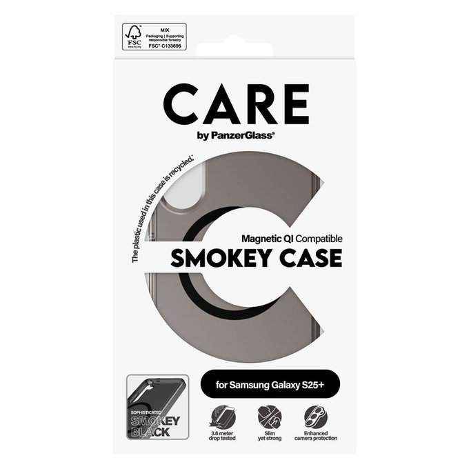 Étui Smokey avec QI noir pour Samsung Galaxy S25+, Noir, PanzerGlass