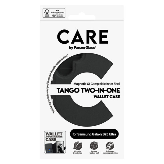 Étui Wallet Tango Two-In-One avec QI pour Samsung Galaxy S25 Ultra, Noir, PanzerGlass