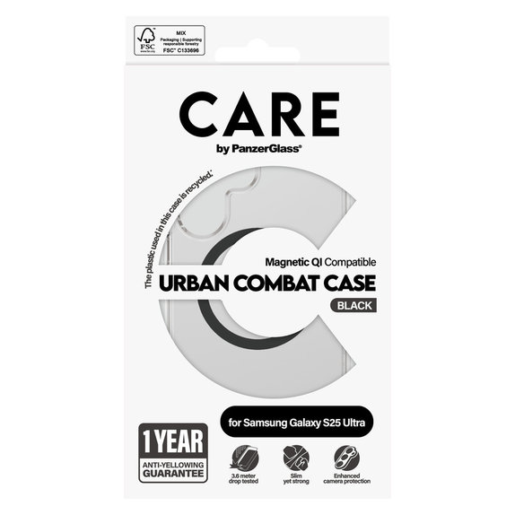 Étui Urban Combat avec QI noir pour Samsung Galaxy S25 Ultra, Transparent, PanzerGlass