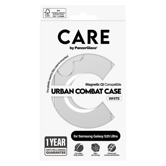 Étui Urban Combat avec QI blanc pour Samsung Galaxy S25 Ultra, Transparent, PanzerGlass