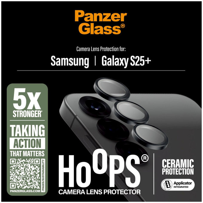 Protection d'objectif Hoops Ceramic pour Samsung S25+, Noir, PanzerGlass
