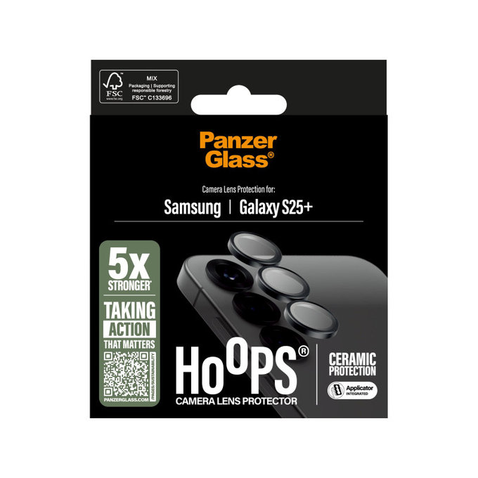 Protection d'objectif Hoops Ceramic pour Samsung S25+, Noir, PanzerGlass