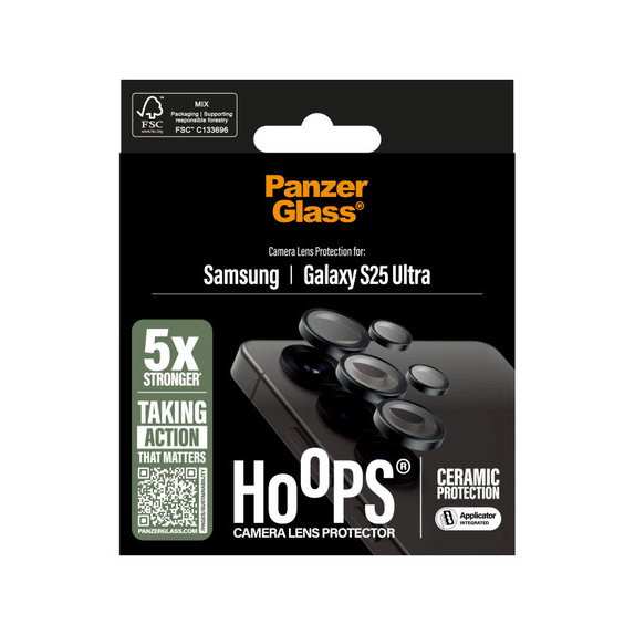 Protection d’objectif photo Hoops Ceramic pour Samsung S25 Ultra, Noir, PanzerGlass