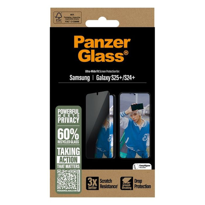 PanzerGlass - Verre Trempé UWF Privacy avec un applicateur pour Samsung Galaxy S25+, transparent