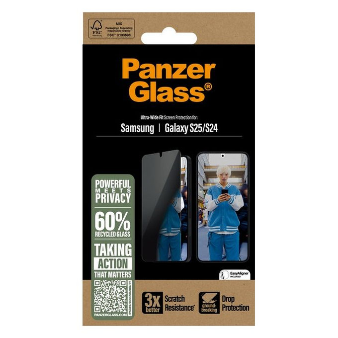 PanzerGlass - Verre Trempé UWF Privacy avec un applicateur pour Samsung Galaxy S25, transparent