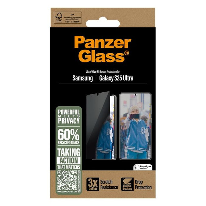 PanzerGlass - Verre Trempé UWF Privacy avec un applicateur pour Samsung Galaxy S25 Ultra, transparent