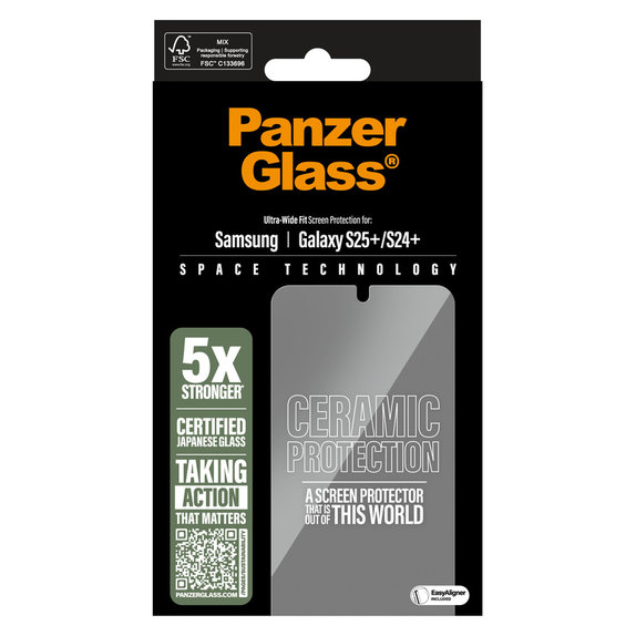 Verre trempé UWF Ceramic avec applicateur pour Samsung Galaxy S25+, Clair, PanzerGlass