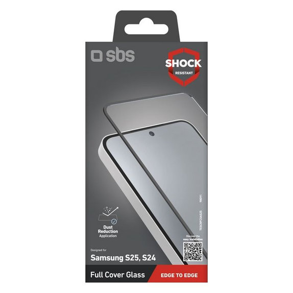 SBS - Verre Trempé Full Cover pour Samsung Galaxy S24 et S25, noir
