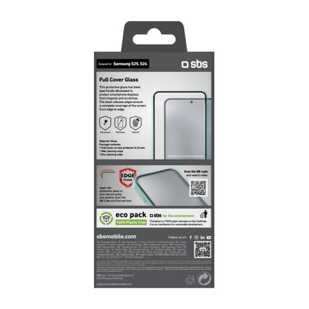 SBS - Verre Trempé Full Cover pour Samsung Galaxy S24 et S25, noir