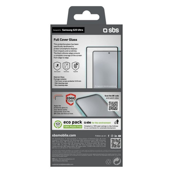 SBS - Verre Trempé Full Cover pour Samsung Galaxy S25 Ultra, noir