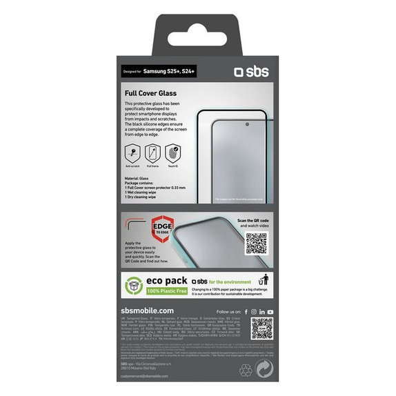 SBS - Verre Trempé Full Cover pour Samsung Galaxy S24+ et S25+, noir