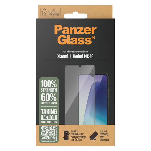Verre trempé UWF pour Xiaomi Redmi 14C 4G, Clair, PanzerGlass