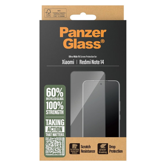 Verre trempé UWF pour Xiaomi Redmi Note 14, Noir, PanzerGlass