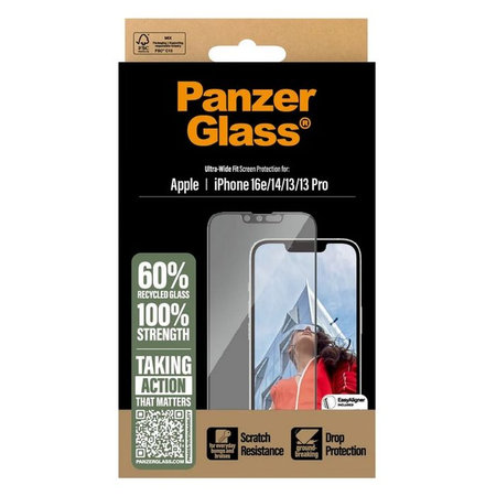 PanzerGlass - Verre Trempé UWF avec un applicateur pour iPhone 13, 13 Pro, 14 et 16e, transparent