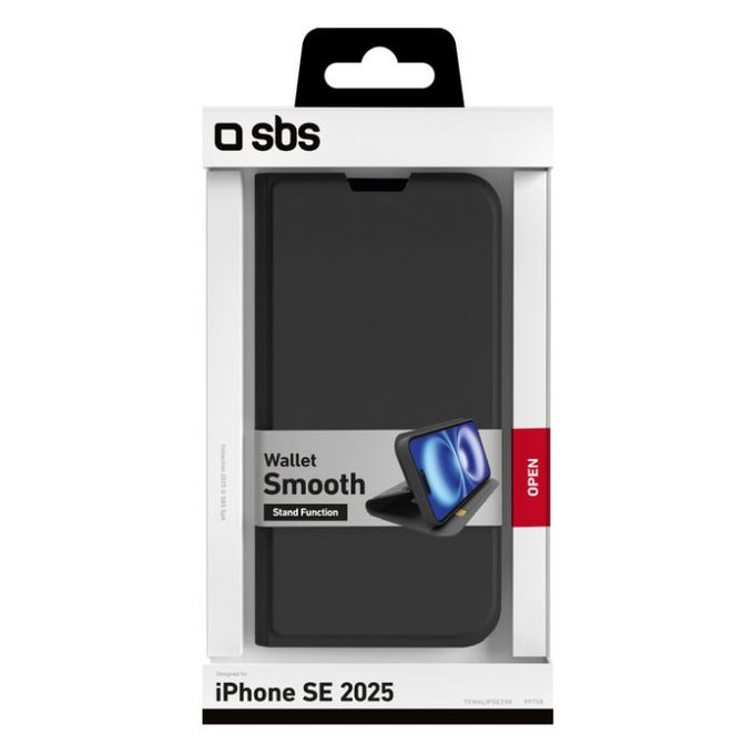 SBS - Étui Book Wallet Smooth pour iPhone 16e, noir