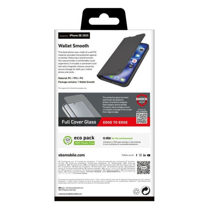 SBS - Étui Book Wallet Smooth pour iPhone 16e, noir