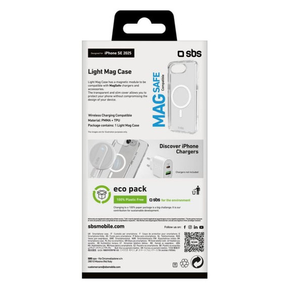 SBS - Étui Light Mag pour iPhone 16e, transparent