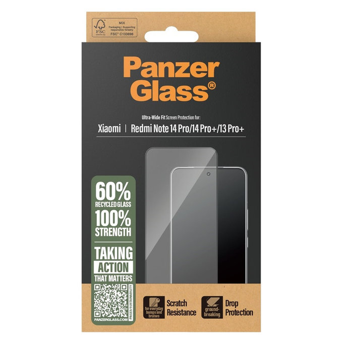 Verre trempé UWF pour Xiaomi Redmi Note 14 Pro/14 Pro+/13 Pro+, Noir, PanzerGlass