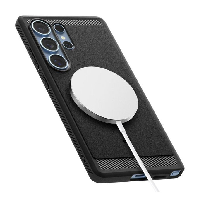 Spigen - Étui Rugged Armor avec MagSafe pour Samsung Galaxy S25 Ultra, Matte Black