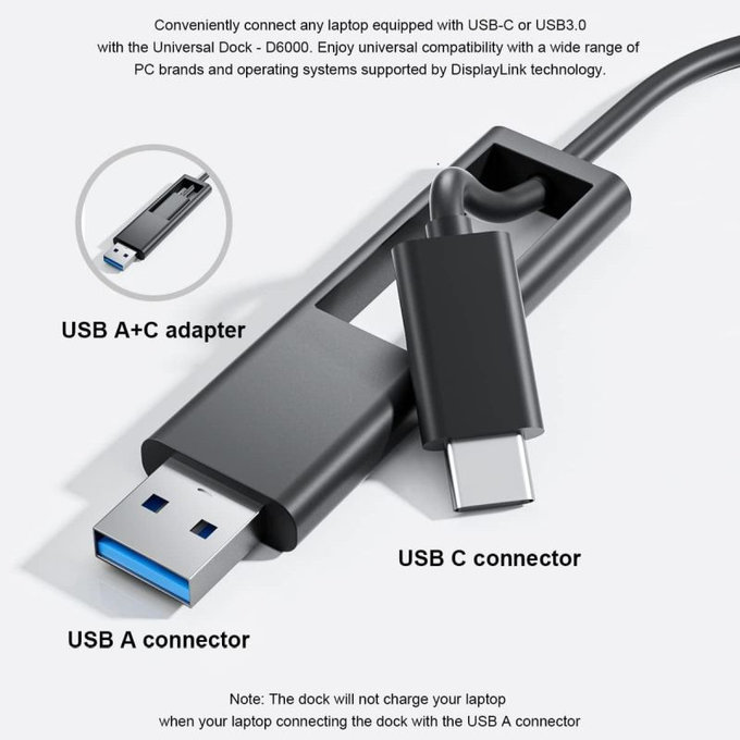 Dell D6000 - Station d'accueil (USB-C) + Adaptateur 130W Reconditionné
