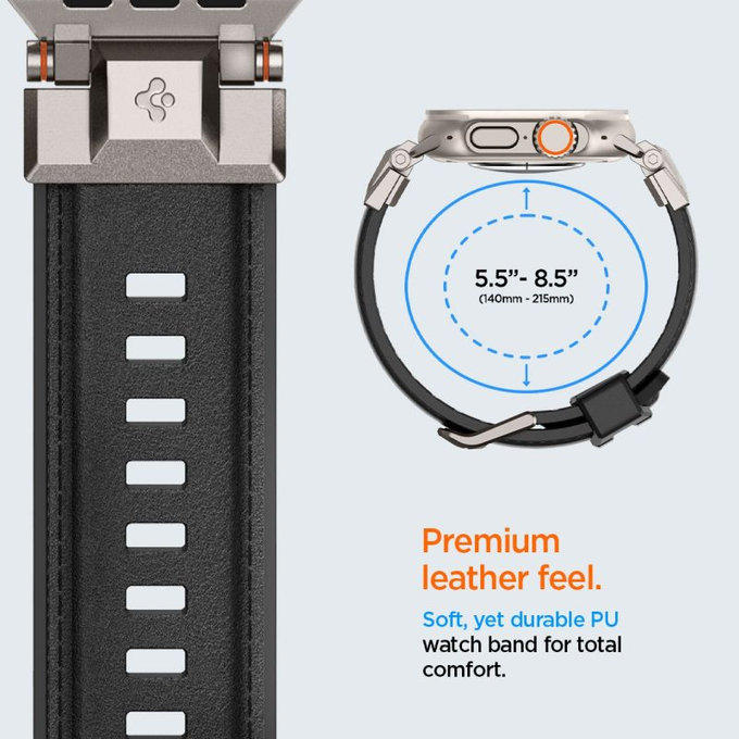 Spigen - Bracelet Durapro Armor PU pour Apple Watch (42, 44, 45, 49mm), noir