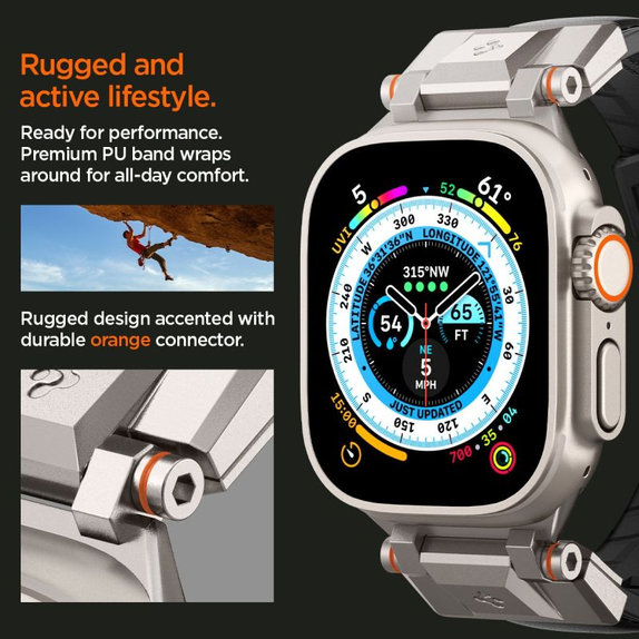 Spigen - Bracelet Durapro Armor PU pour Apple Watch (42, 44, 45, 49mm), noir