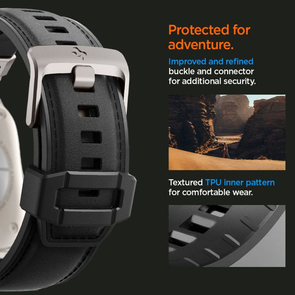 Spigen - Bracelet Durapro Armor PU pour Apple Watch (42, 44, 45, 49mm), noir