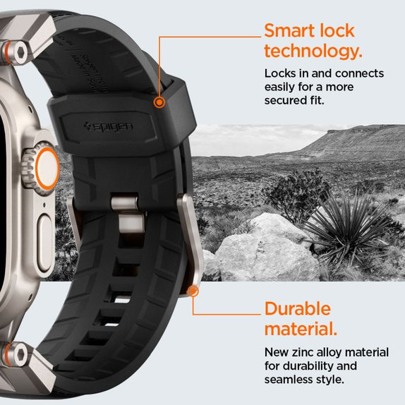 Spigen - Bracelet Durapro Armor PU pour Apple Watch (42, 44, 45, 49mm), noir