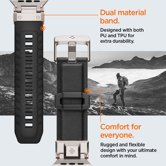 Spigen - Bracelet Durapro Armor PU pour Apple Watch (42, 44, 45, 49mm), noir