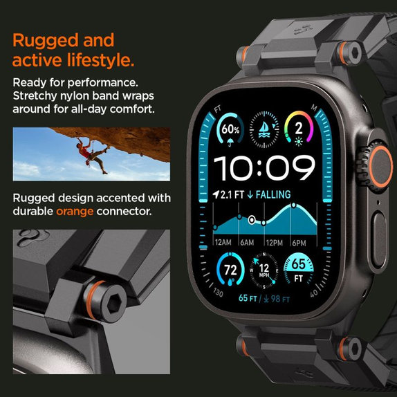 Spigen - Bracelet Durapro Armor pour Apple Watch (42, 44, 45, 49mm), Black Edition