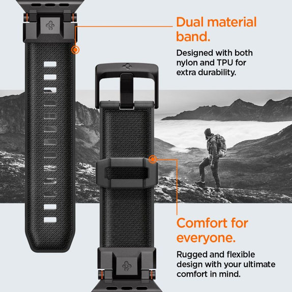 Spigen - Bracelet Durapro Armor pour Apple Watch (42, 44, 45, 49mm), Black Edition