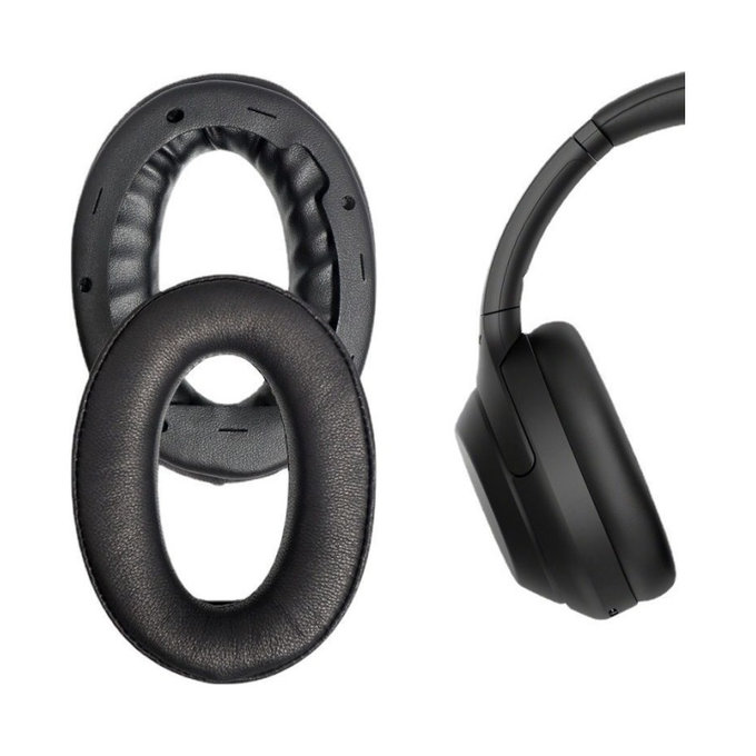 Coussinets de rechange pour Sony WH-1000XM4, Mousse à mémoire + cuir PU, Noires, 1 Paire