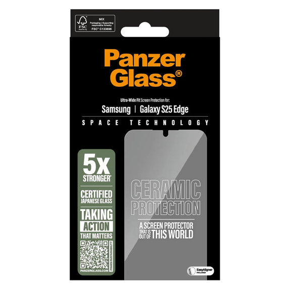 Verre trempé UWF Ceramic avec applicateur pour Samsung Galaxy S25 Edge, Clair, PanzerGlass