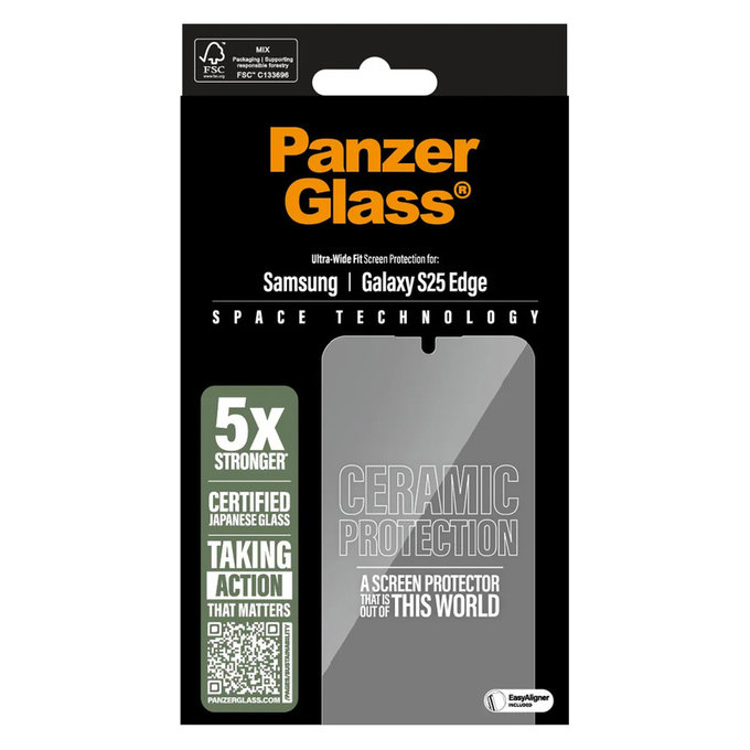Verre trempé UWF Ceramic avec applicateur pour Samsung Galaxy S25 Edge, Clair, PanzerGlass